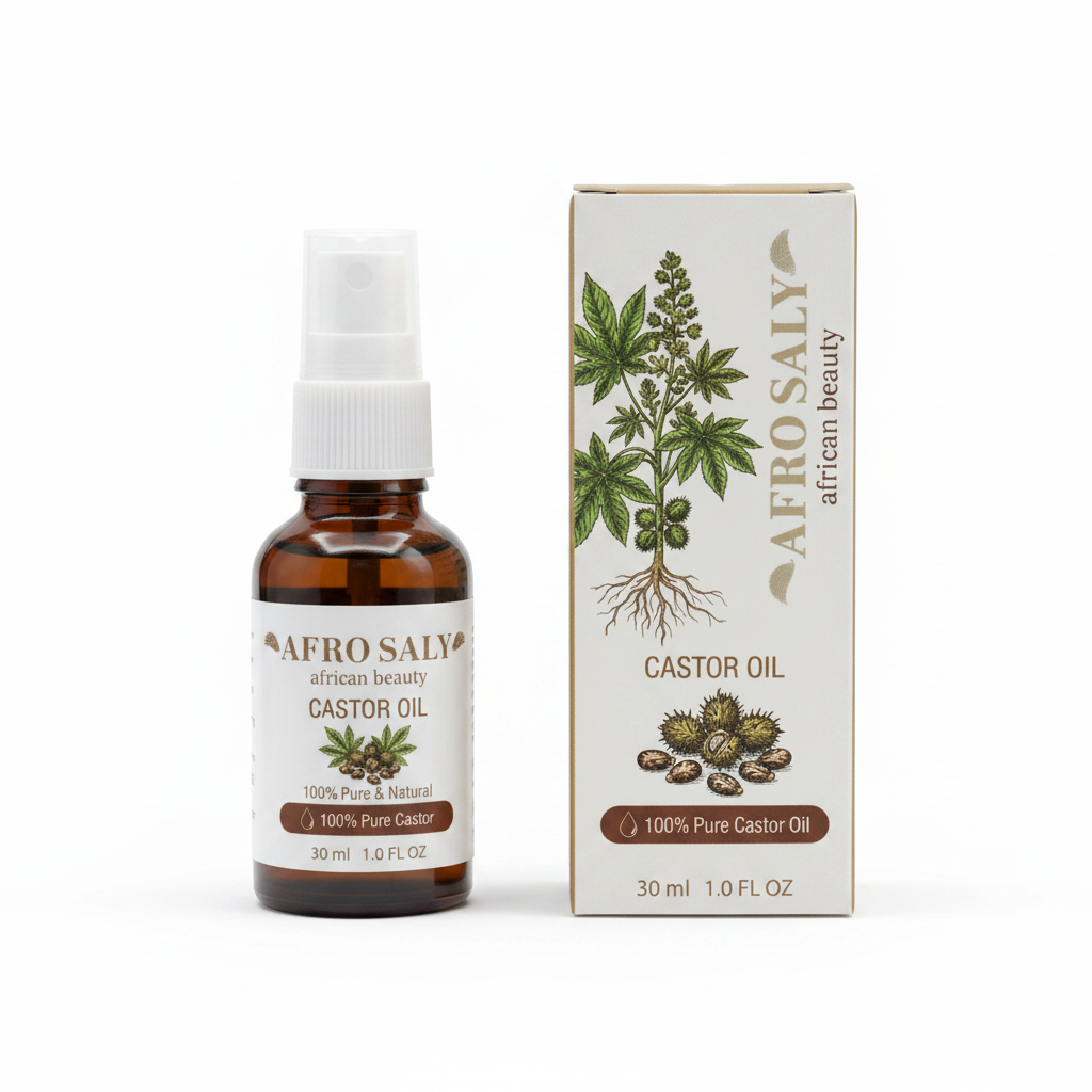 Afro Saly Castor Oil 30ml bottle and box on white background